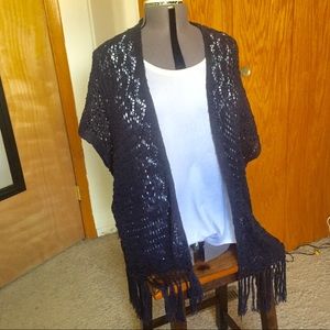 PINK ROSE Navy Blue Crocheted Shrug Size L